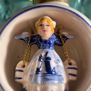 Blue and White Ceramic Dutch Girl Ornament